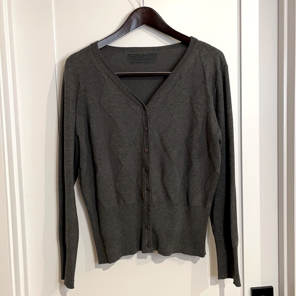 Silk Cotton G Couture Gray Classic Argyle Cardigan Size XL